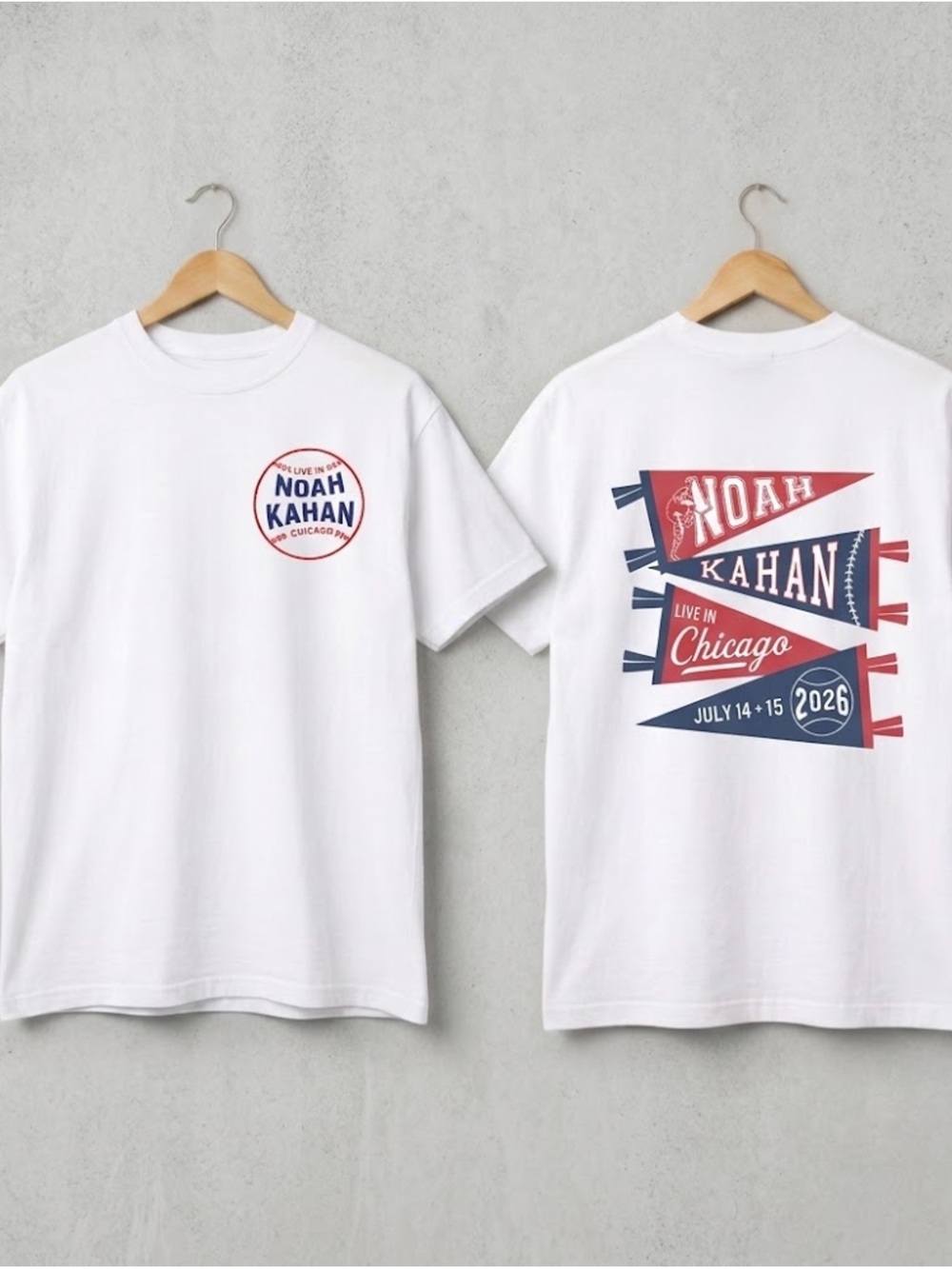 Gildan White Tank Top with Red and Blue Noah Kahan Chicago Graphic